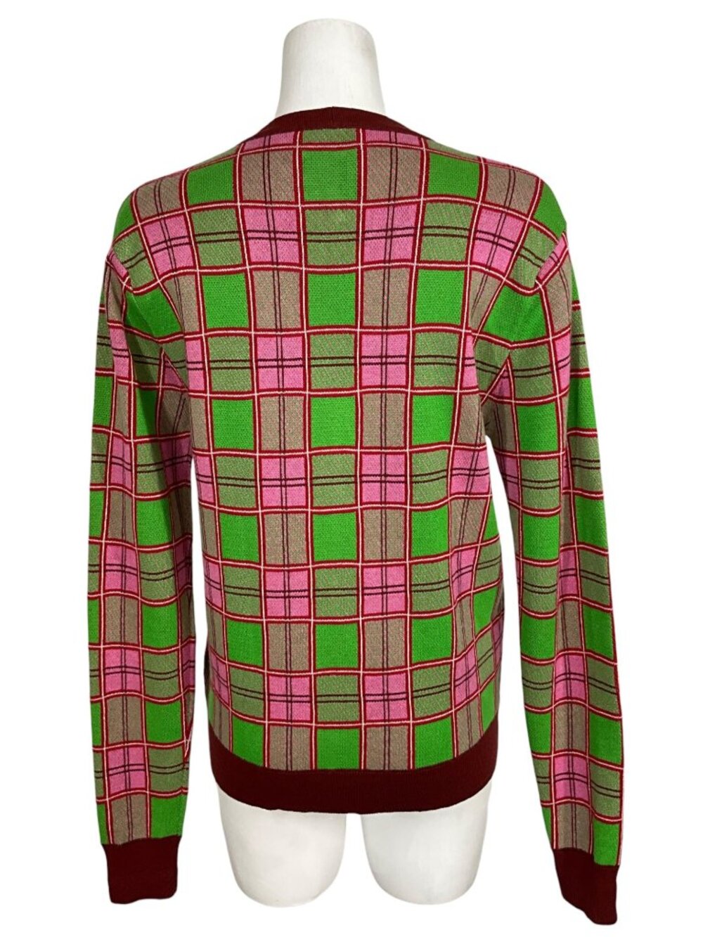 Molly Goddard Emma Cardigan Sweater M Pink Green Tartan Plaid Combed Cotton - Picture 7 of 16